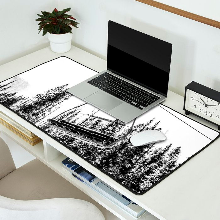 Empty Skilift // Black and White Snowboarding Dreaming of Winter Desk Mat Gallery Image 2