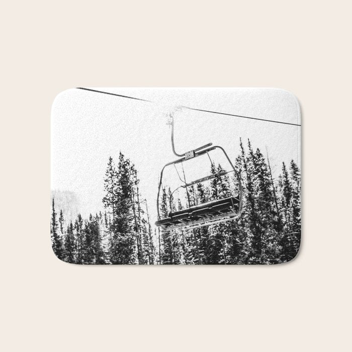 Empty Skilift // Black and White Snowboarding Dreaming of Winter Bath Mat Gallery Image 1