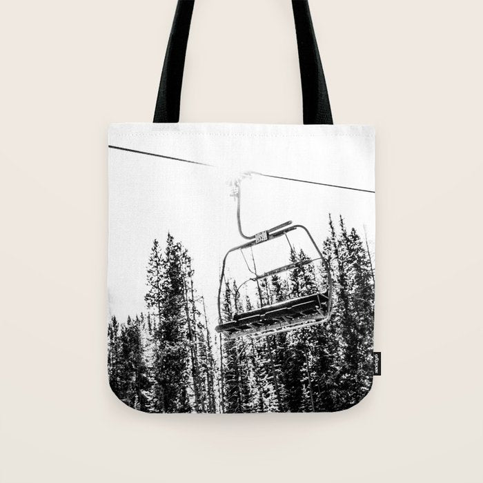 Empty Skilift // Black and White Snowboarding Dreaming of Winter Tote Bag Gallery Image 1