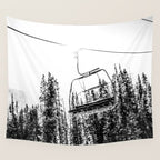Empty Skilift // Black and White Snowboarding Dreaming of Winter Wall Tapestry Gallery Image 4