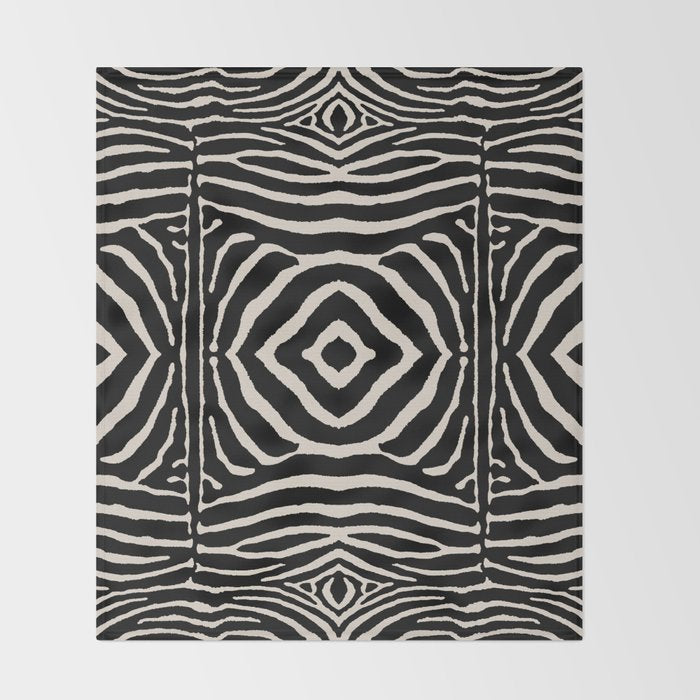 Zebra Wild Animal Print 724 Black and Linen White Throw Blanket Gallery Image 2