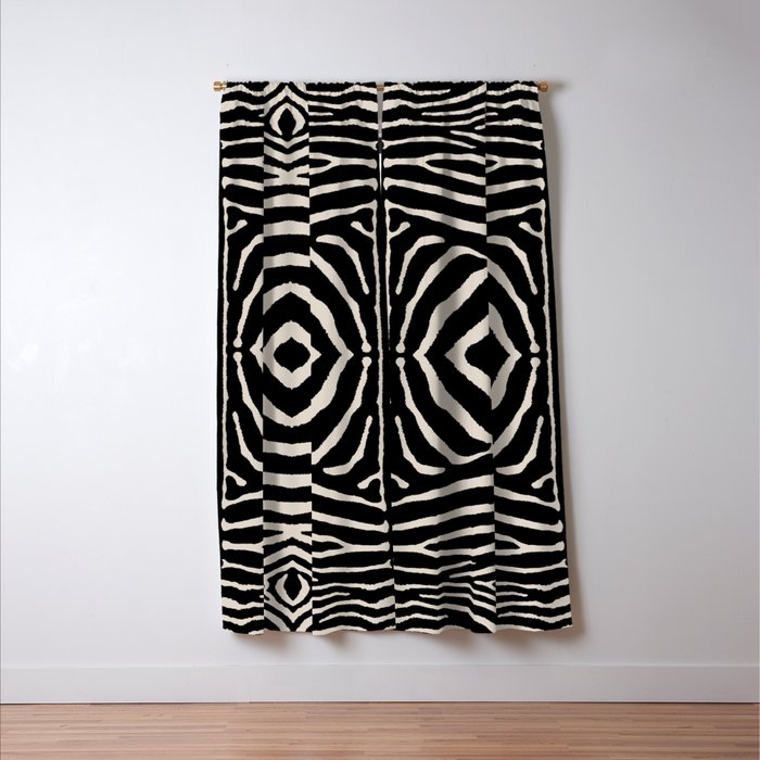 Zebra Wild Animal Print 724 Black and Linen White Window Curtain Gallery Image 3