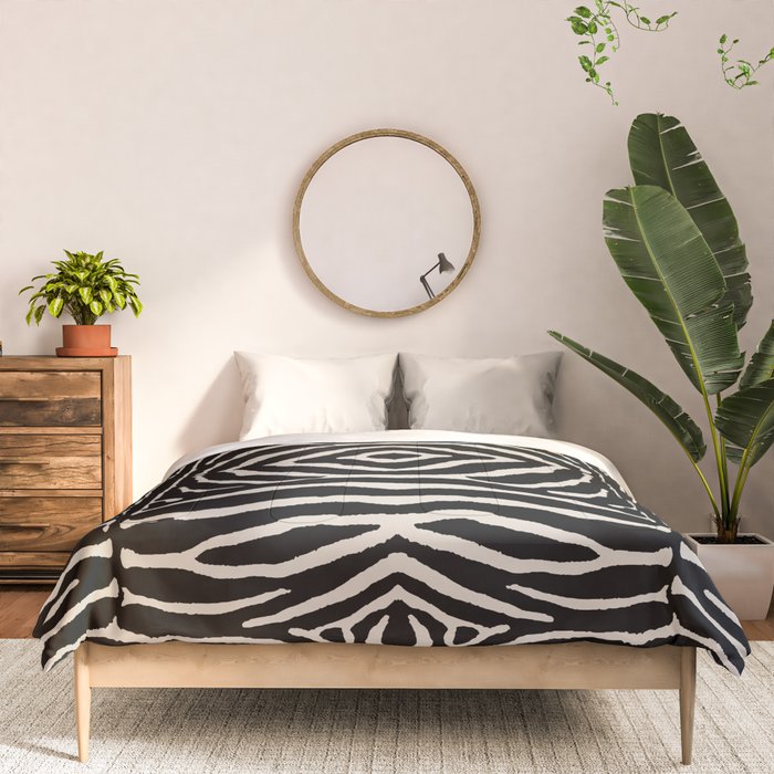 Zebra Wild Animal Print 724 Black and Linen White Comforter Gallery Image 3
