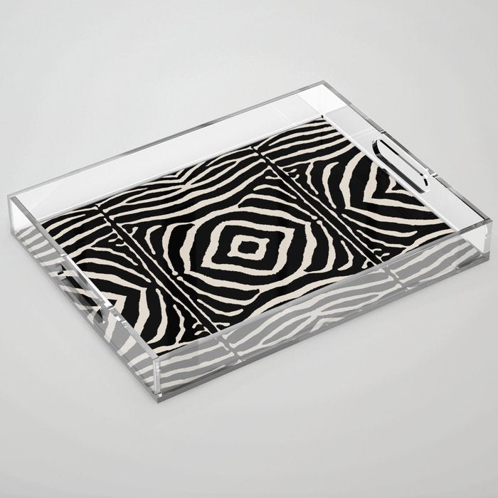 Zebra Wild Animal Print 724 Black and Linen White Acrylic Tray Gallery Image 1
