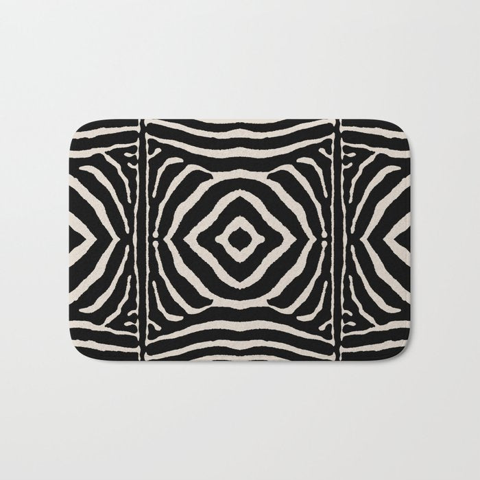 Zebra Wild Animal Print 724 Black and Linen White Bath Mat Gallery Image 1