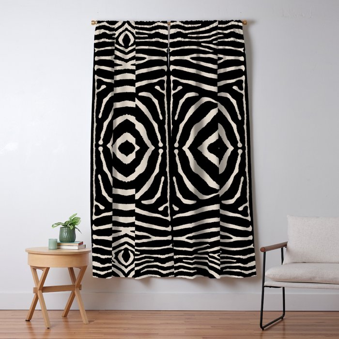 Zebra Wild Animal Print 724 Black and Linen White Window Curtain Gallery Image 5