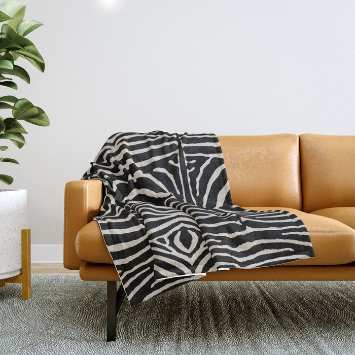 Zebra Wild Animal Print 724 Black and Linen White Throw Blanket Gallery Image 1