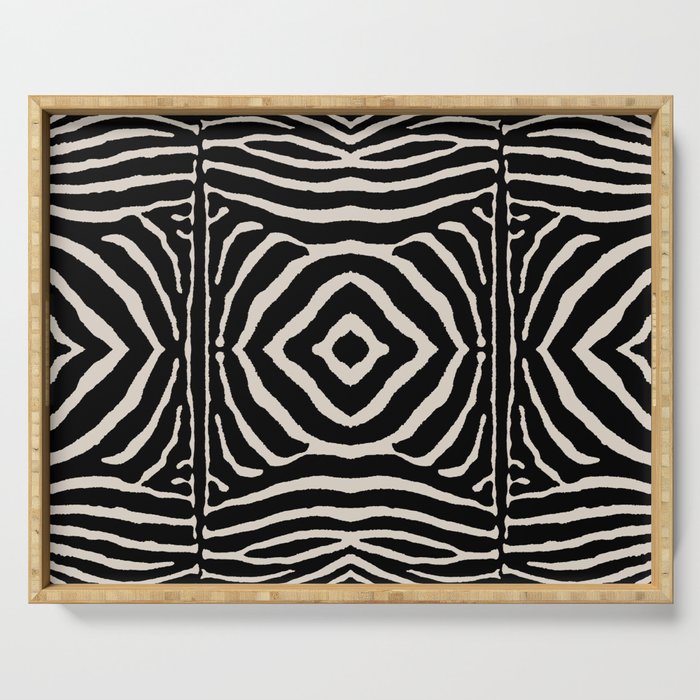 Zebra Wild Animal Print 724 Black and Linen White Serving Tray Gallery Image 1