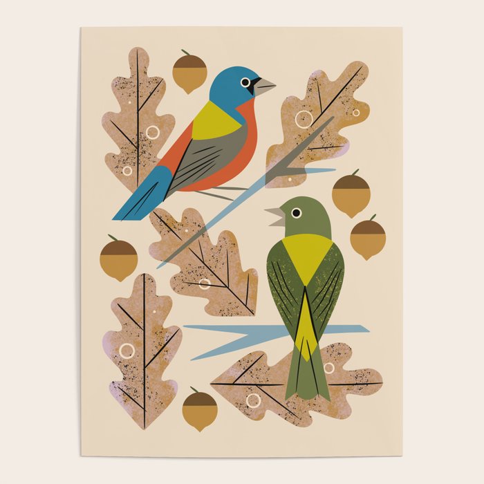 Bunting Pair In Oak Tree Poster Gallery Image 4