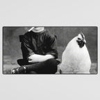 Smoking Boy with Chicken black and white photograph - photography - photographs Desk Mat Gallery Image 3