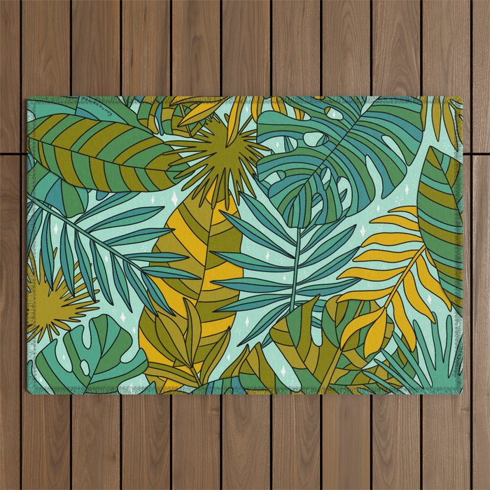 Tropical Leaves Print Outdoor Rug Gallery Image 1