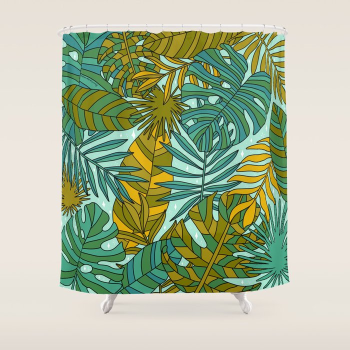 Tropical Leaves Print Shower Curtain Gallery Image 1