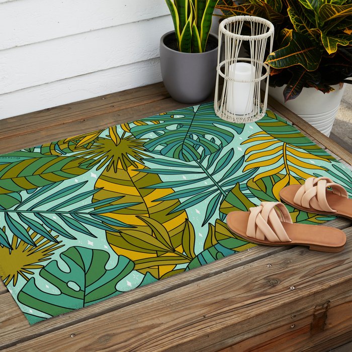 Tropical Leaves Print Outdoor Rug Gallery Image 2