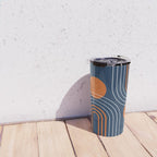Mid Century Modern Geometric 111 in Navy Blue and Vintage Orange (Rainbow and Sun Abstraction) Travel Mug Gallery Image 4