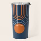 Mid Century Modern Geometric 111 in Navy Blue and Vintage Orange (Rainbow and Sun Abstraction) Travel Mug Gallery Image 2