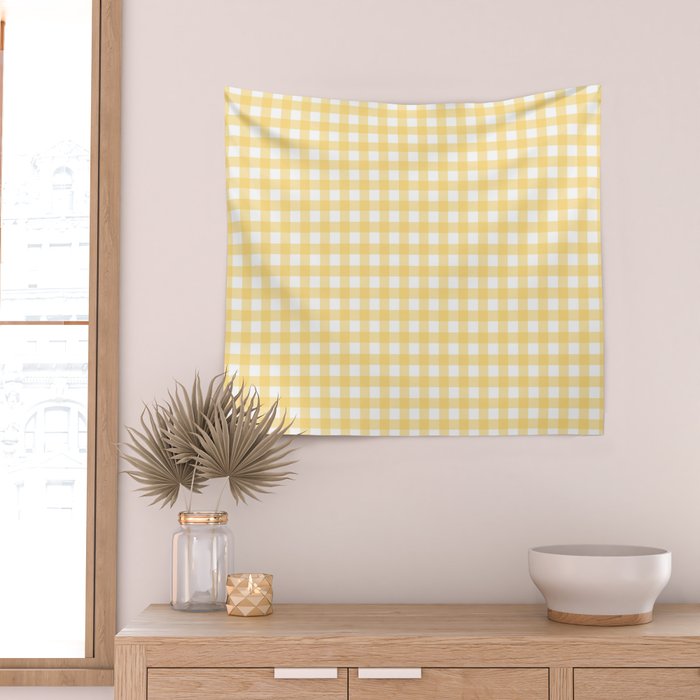 Sunshine Yellow Gingham Wall Tapestry Gallery Image 2