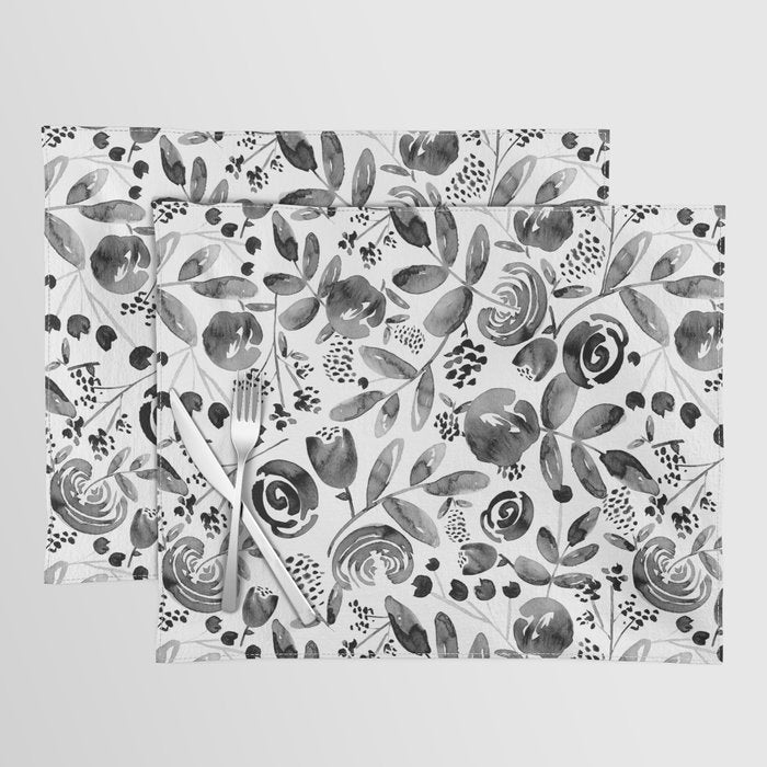 Bountiful Bouquet Black Watercolor Placemat Gallery Image 1