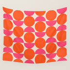 Vintage Mid-century Modern Abstract Geometric Balancing Shapes in Bright Bold Vibrant Fuchsia Pink and Hot Tangerine Orange Wall Tapestry Gallery Image 4