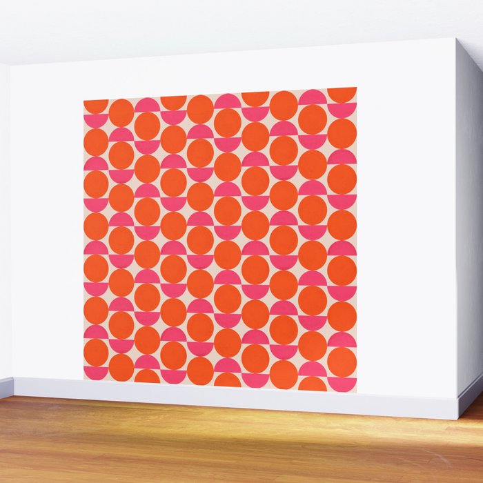 Vintage Mid-century Modern Abstract Geometric Balancing Shapes in Bright Bold Vibrant Fuchsia Pink and Hot Tangerine Orange Wall Mural Gallery Image 2