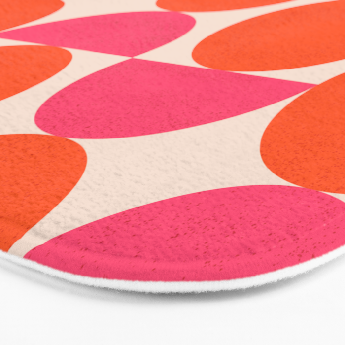 Vintage Mid-century Modern Abstract Geometric Balancing Shapes in Bright Bold Vibrant Fuchsia Pink and Hot Tangerine Orange Bath Mat Gallery Image 3