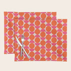 Vintage Mid-century Modern Abstract Geometric Balancing Shapes in Bright Bold Vibrant Fuchsia Pink and Hot Tangerine Orange Placemat Gallery Image 1