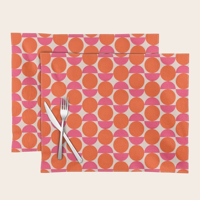 Vintage Mid-century Modern Abstract Geometric Balancing Shapes in Bright Bold Vibrant Fuchsia Pink and Hot Tangerine Orange Placemat Gallery Image 1