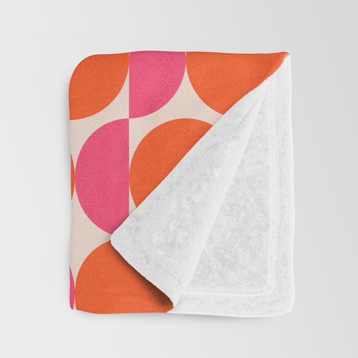 Vintage Mid-century Modern Abstract Geometric Balancing Shapes in Bright Bold Vibrant Fuchsia Pink and Hot Tangerine Orange Throw Blanket Gallery Image 3