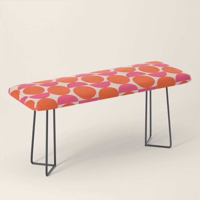Vintage Mid-century Modern Abstract Geometric Balancing Shapes in Bright Bold Vibrant Fuchsia Pink and Hot Tangerine Orange Bench Gallery Image 1