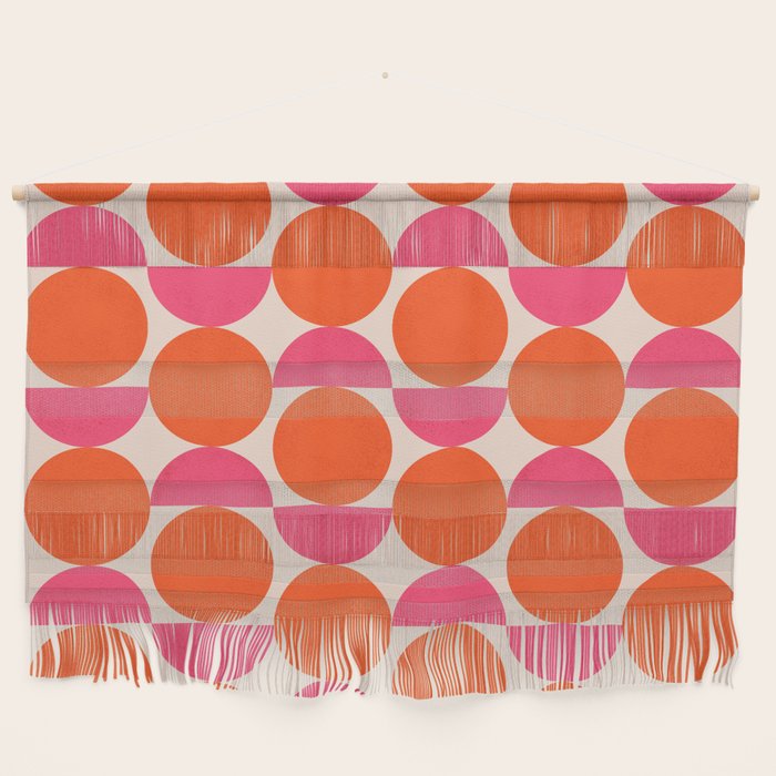 Vintage Mid-century Modern Abstract Geometric Balancing Shapes in Bright Bold Vibrant Fuchsia Pink and Hot Tangerine Orange Wall Hanging Gallery Image 1