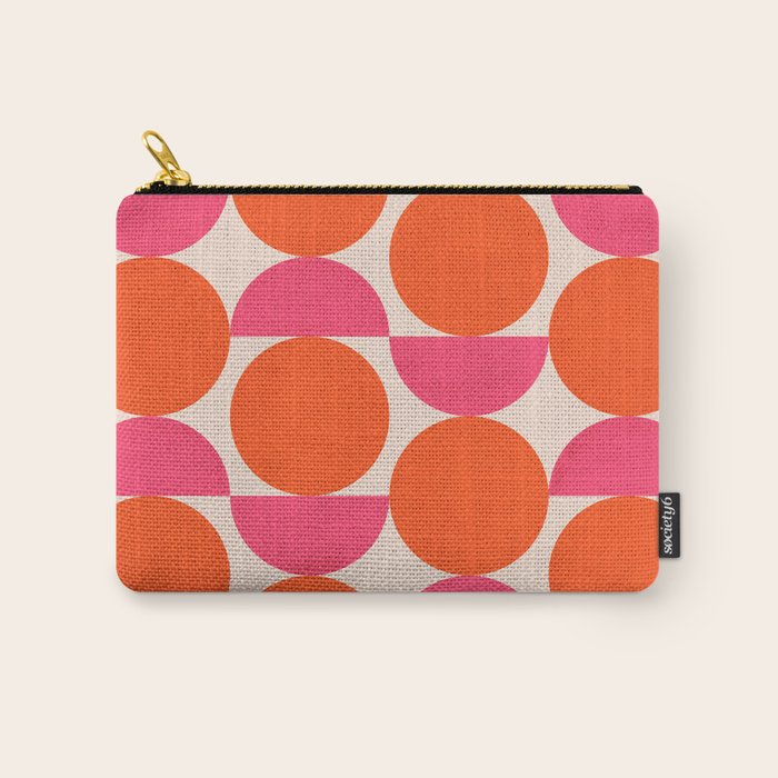 Vintage Mid-century Modern Abstract Geometric Balancing Shapes in Bright Bold Vibrant Fuchsia Pink and Hot Tangerine Orange Carry All Pouch Gallery Image 1