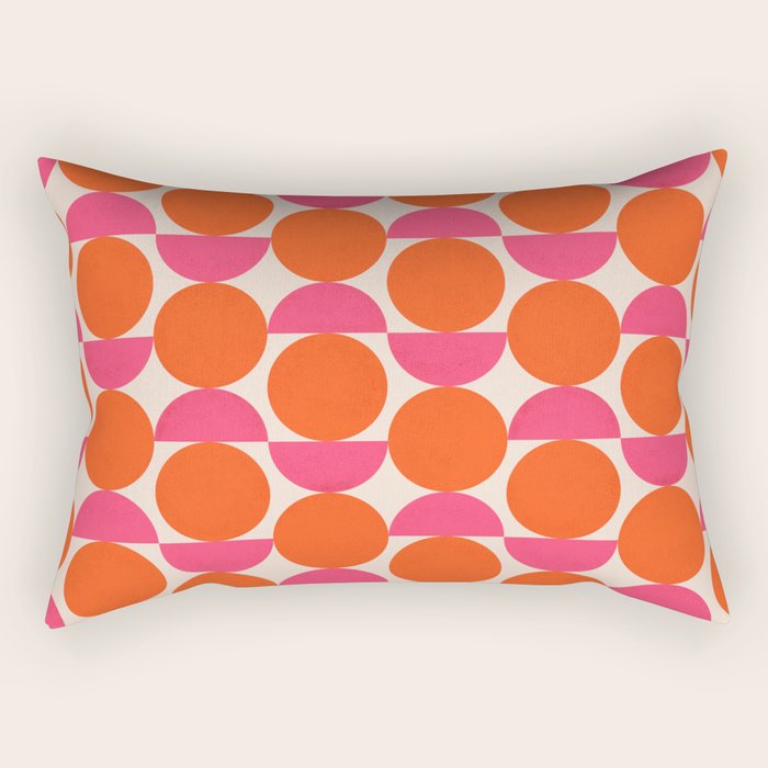 Vintage Mid-century Modern Abstract Geometric Balancing Shapes in Bright Bold Vibrant Fuchsia Pink and Hot Tangerine Orange Rectangular Pillow Gallery Image 2