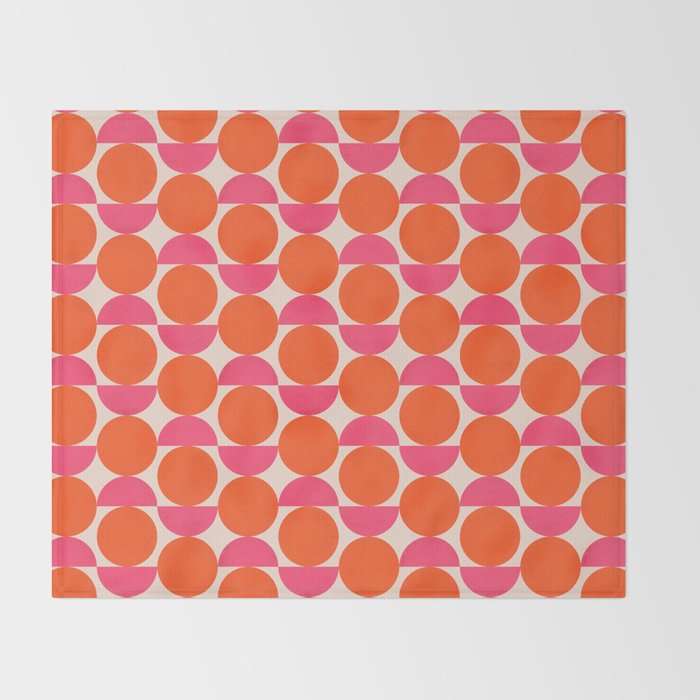 Vintage Mid-century Modern Abstract Geometric Balancing Shapes in Bright Bold Vibrant Fuchsia Pink and Hot Tangerine Orange Throw Blanket Gallery Image 2
