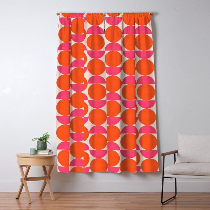 Vintage Mid-century Modern Abstract Geometric Balancing Shapes in Bright Bold Vibrant Fuchsia Pink and Hot Tangerine Orange Window Curtain Gallery Image 5