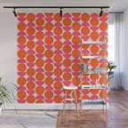 Vintage Mid-century Modern Abstract Geometric Balancing Shapes in Bright Bold Vibrant Fuchsia Pink and Hot Tangerine Orange Wall Mural Gallery Image 1