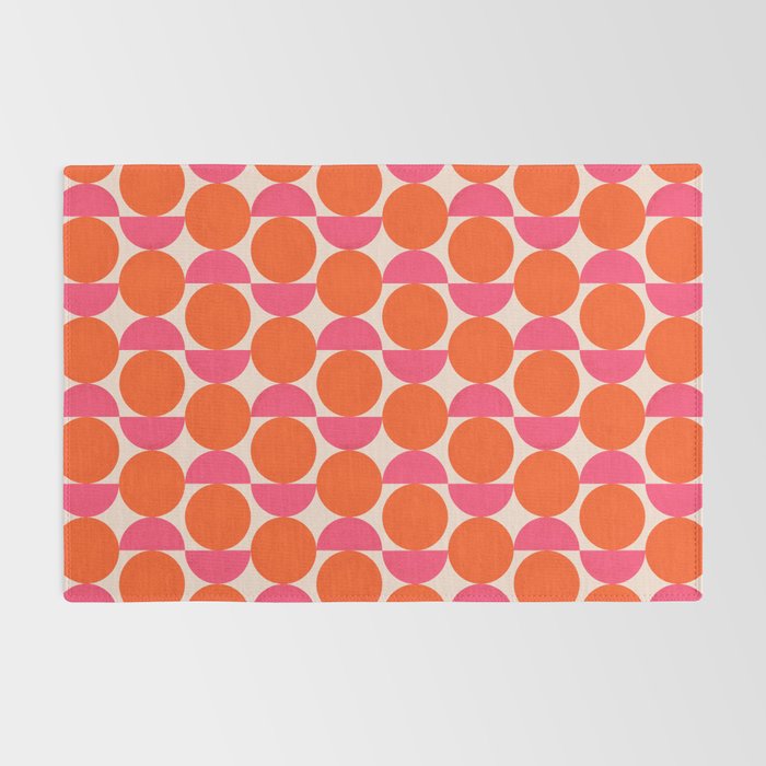 Vintage Mid-century Modern Abstract Geometric Balancing Shapes in Bright Bold Vibrant Fuchsia Pink and Hot Tangerine Orange Rug Gallery Image 2