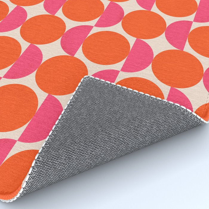 Vintage Mid-century Modern Abstract Geometric Balancing Shapes in Bright Bold Vibrant Fuchsia Pink and Hot Tangerine Orange Rug Gallery Image 4