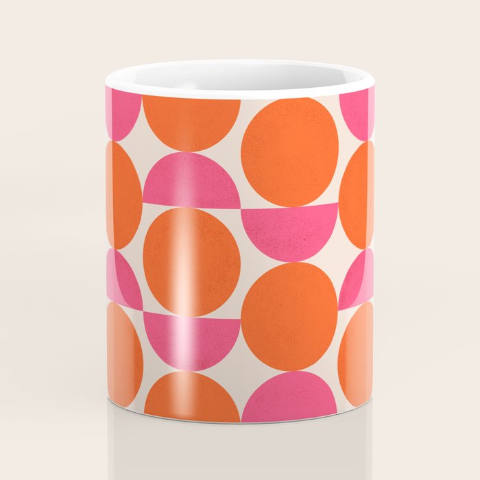 Vintage Mid-century Modern Abstract Geometric Balancing Shapes in Bright Bold Vibrant Fuchsia Pink and Hot Tangerine Orange Coffee Mug Gallery Image 4