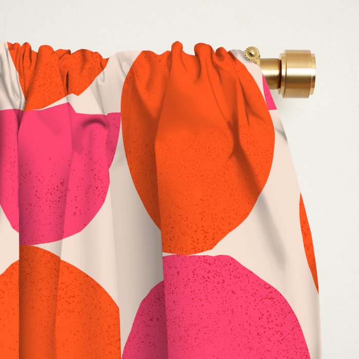 Vintage Mid-century Modern Abstract Geometric Balancing Shapes in Bright Bold Vibrant Fuchsia Pink and Hot Tangerine Orange Window Curtain Gallery Image 2