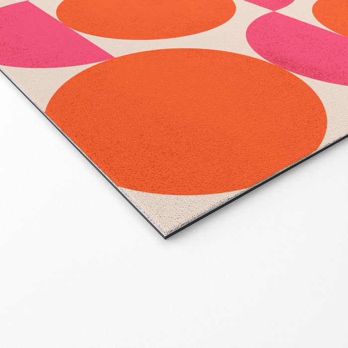 Vintage Mid-century Modern Abstract Geometric Balancing Shapes in Bright Bold Vibrant Fuchsia Pink and Hot Tangerine Orange Welcome Mat Gallery Image 2