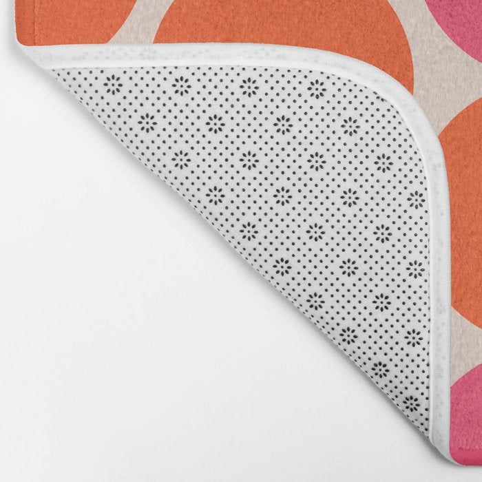 Vintage Mid-century Modern Abstract Geometric Balancing Shapes in Bright Bold Vibrant Fuchsia Pink and Hot Tangerine Orange Bath Mat Gallery Image 2