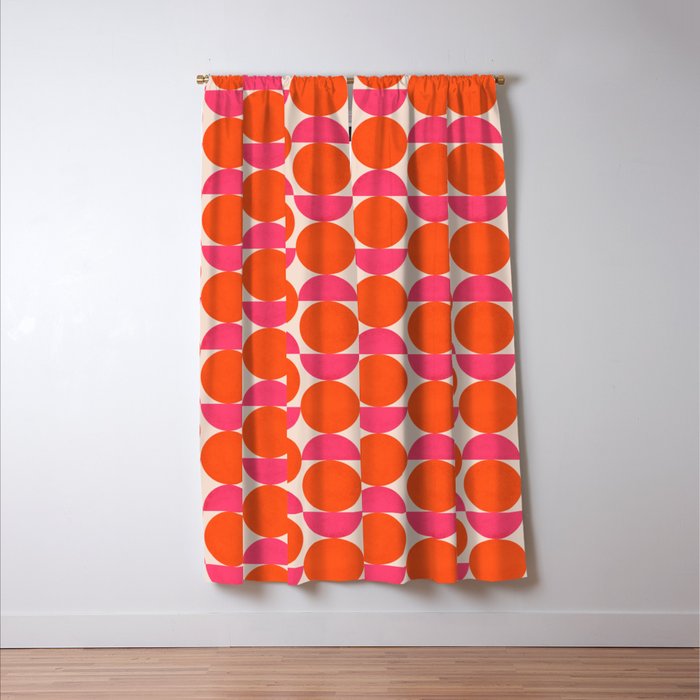 Vintage Mid-century Modern Abstract Geometric Balancing Shapes in Bright Bold Vibrant Fuchsia Pink and Hot Tangerine Orange Window Curtain Gallery Image 3
