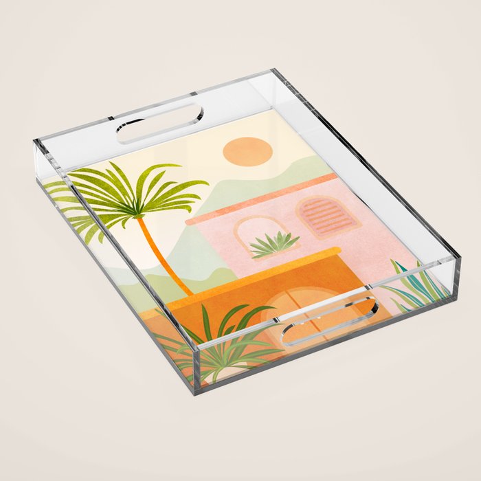 Tropical Mountain Village Landscape Acrylic Tray Gallery Image 1