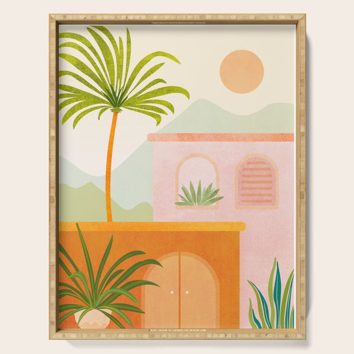 Tropical Mountain Village Landscape Serving Tray Gallery Image 1