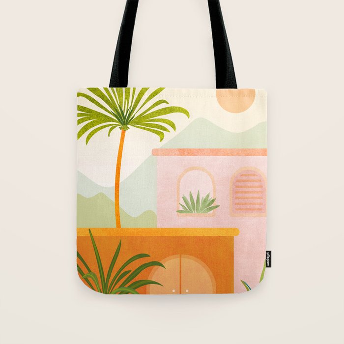 Tropical Mountain Village Landscape Tote Bag Gallery Image 1