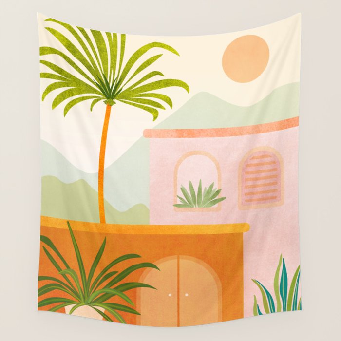 Tropical Mountain Village Landscape Wall Tapestry Gallery Image 4