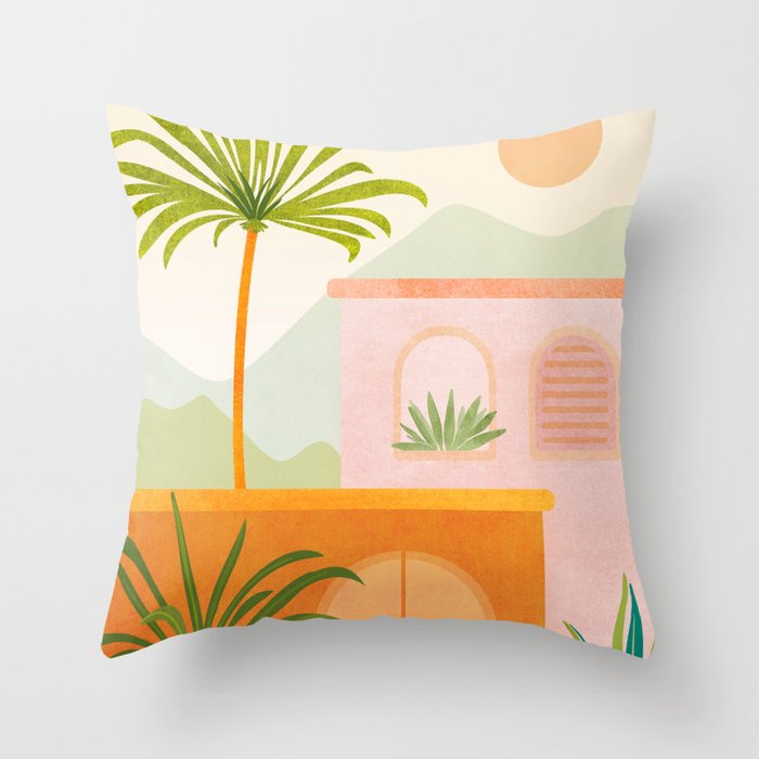 Tropical Mountain Village Landscape Throw Pillow Gallery Image 6