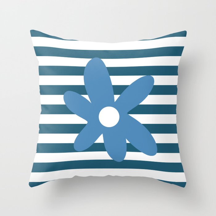 Joyful Flower and Stripes Blue and White Pop Floral Throw Pillow Gallery Image 6