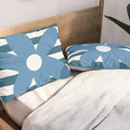 Joyful Flower and Stripes Blue and White Pop Floral Pillow Sham Gallery Image 2