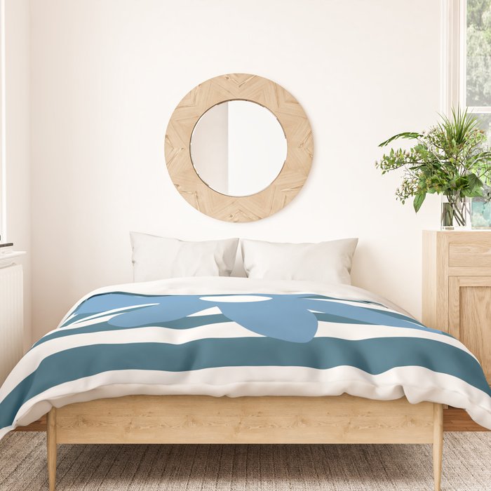 Joyful Flower and Stripes Blue and White Pop Floral Duvet Cover Gallery Image 3