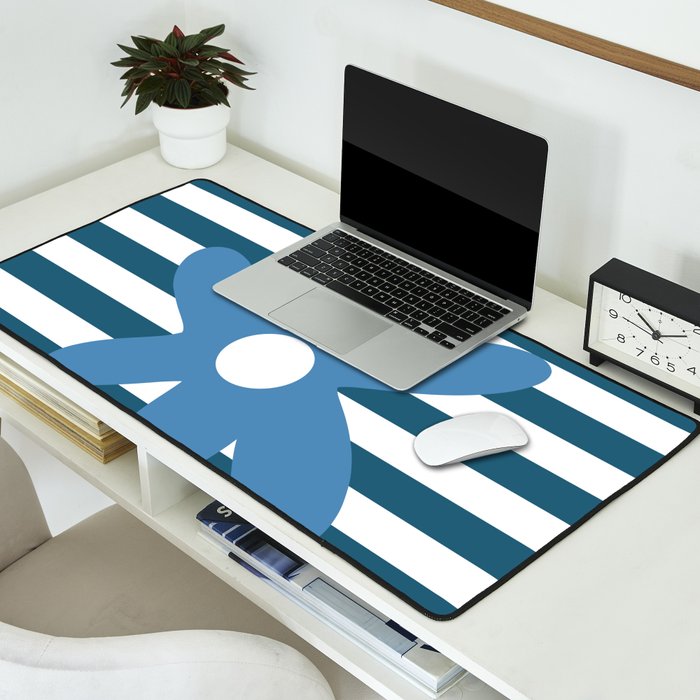 Joyful Flower and Stripes Blue and White Pop Floral Desk Mat Gallery Image 2
